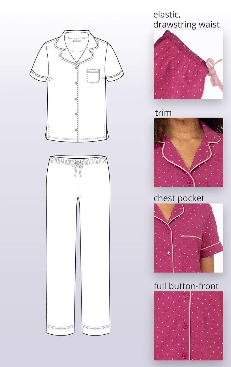 PajamaGram Summer PJs For Women Set - Pajama Women, Fuchsia Polka Dot, MD - Image 5